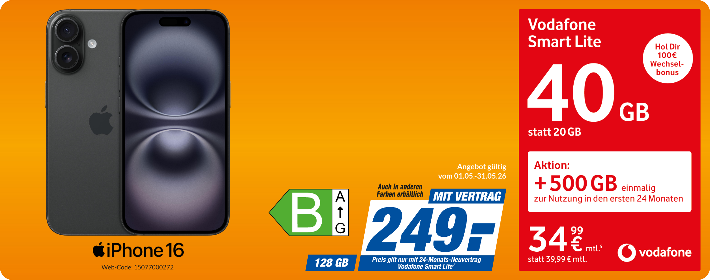 Apple iPhone 16 mit Smart Lite für 249€!