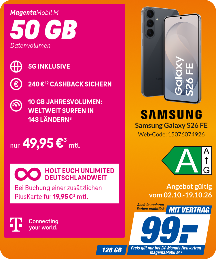 Samsung Galaxy S26 FE mit Magenta Mobil M für 99€!