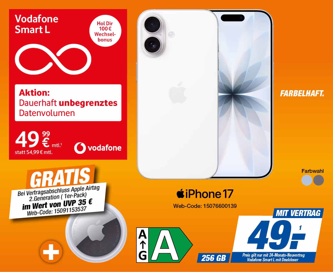 iPhone 17 mit Vodafone Smart L mit Dealcloser + GRATIS Airtag