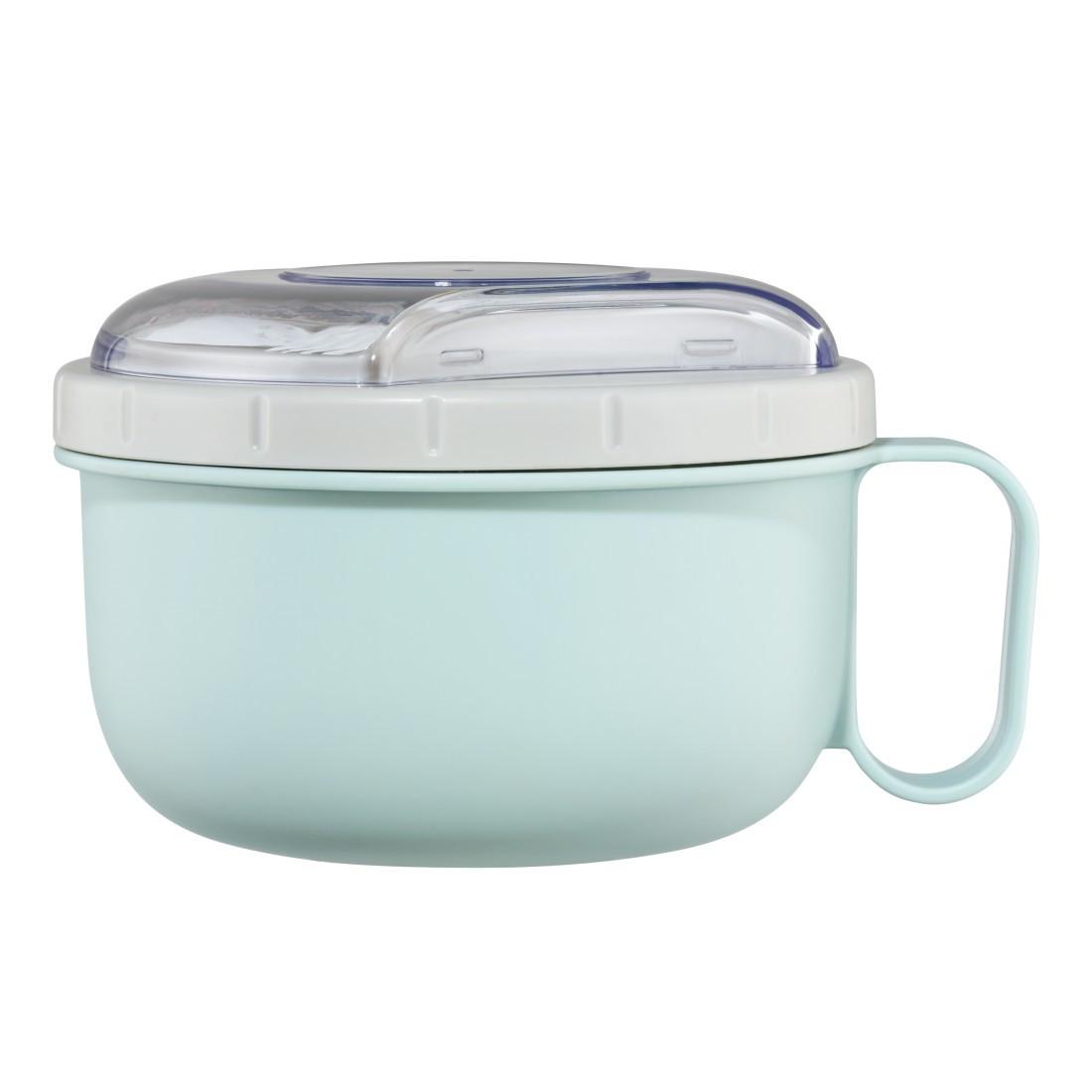 Lunchbox rund, für Mikrowelle, mit Besteck, 1100 ml, Pastellblau/Grau (00181583)