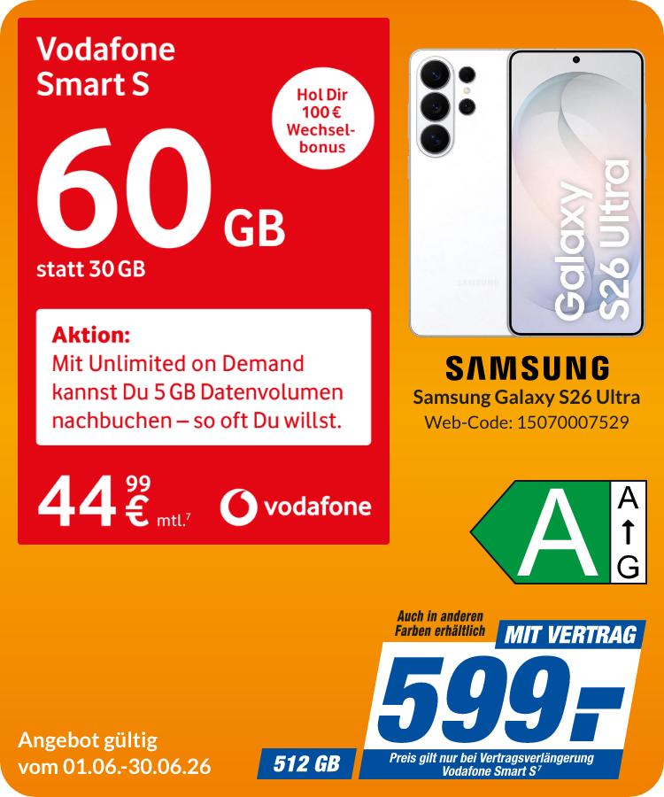 Galaxy S26 Ultra mit Smart S für 599€!