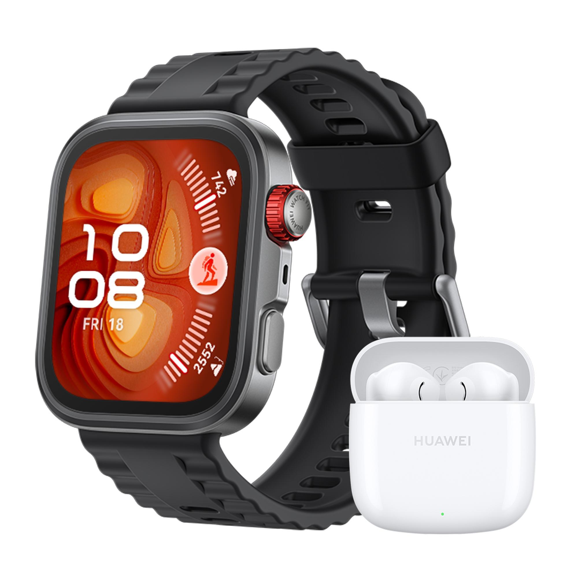 Watch Fit 4 Pro, schwarzes Gehäuse mit schwarzem Fluorelastomer-Armband + FreeBuds SE 2