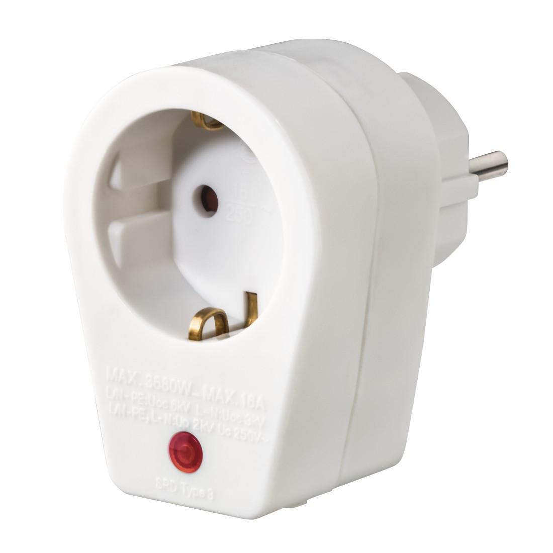 Steckdosenadapter, Schutzkontakt-Steckdose, Überspannungsschutz, Weiß (00223323)