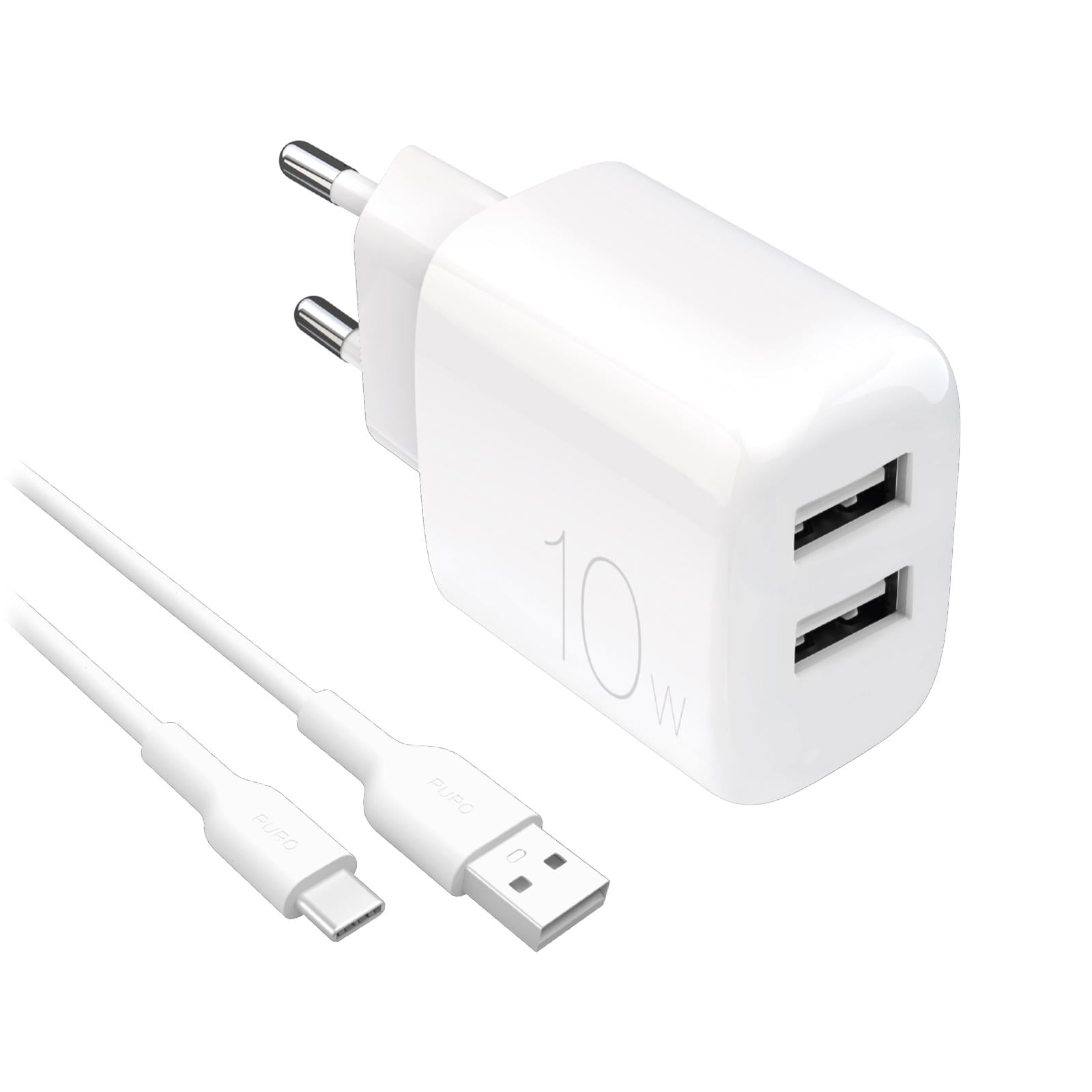 Power Kit: Ladegerät Daily 2 USB-A-Anschlüsse + USB-A auf USB-C Kabel weiß Ladegerät (USB-A)
