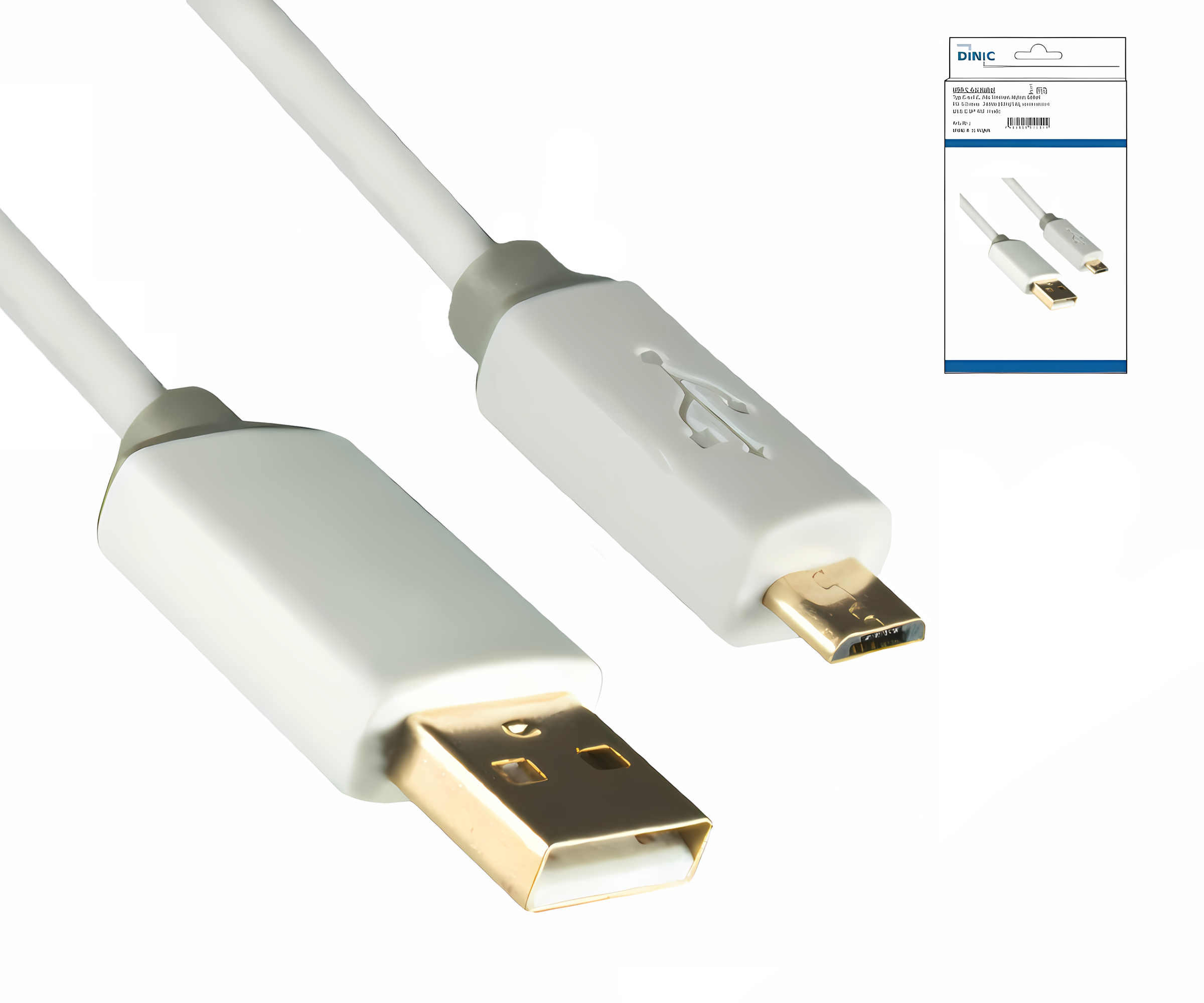 USB Kabel, Typ A auf Micro B, Weiß, 2m, vergoldete Stecker