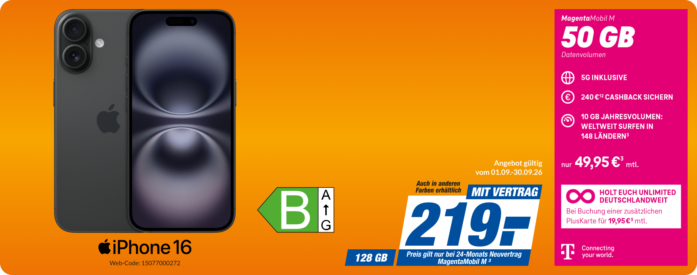 iPhone 16 mit Magenta Mobil M für 219€!