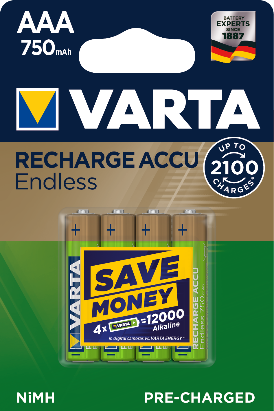RECHARGE ACCU Endless AAA 750mAh, 4er Blister Akku