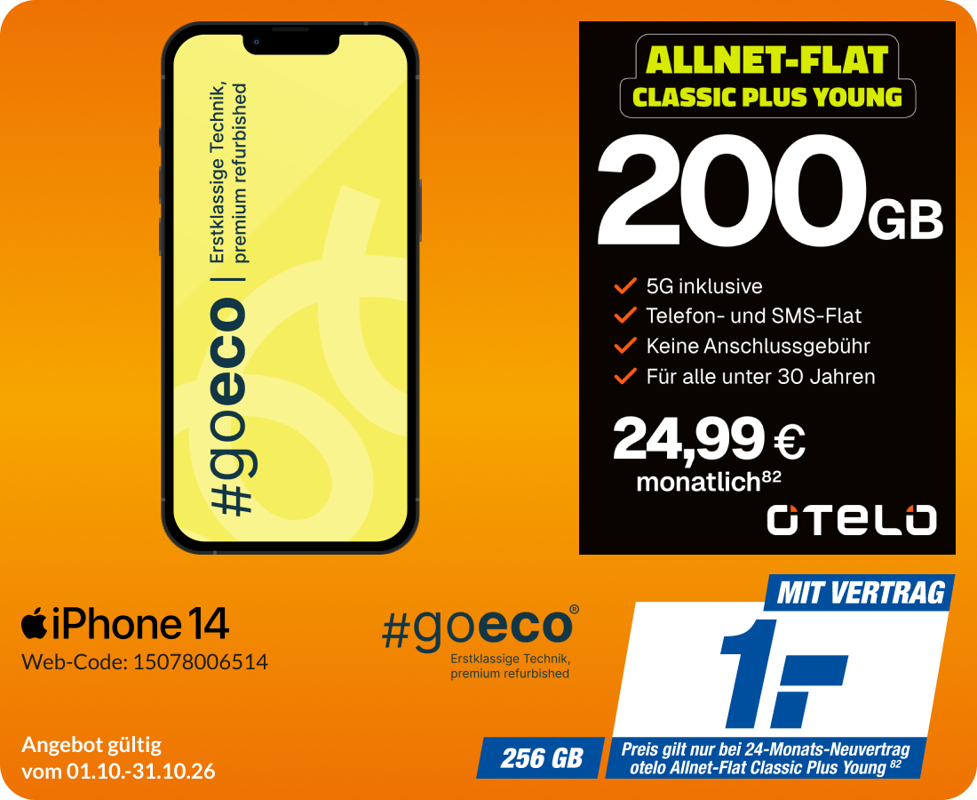 iPhone 14 mit Allnet Flat Classic Plus Young für 1€!