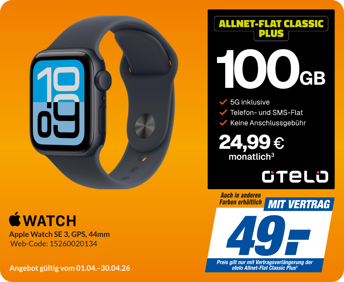 Apple Watch SE 3 mit Allnet Flat Classic Plus für 49€!