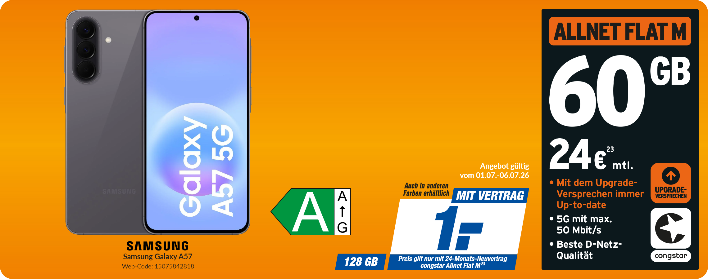 Samsung A57 mit Allnet Flat M für 1€!
