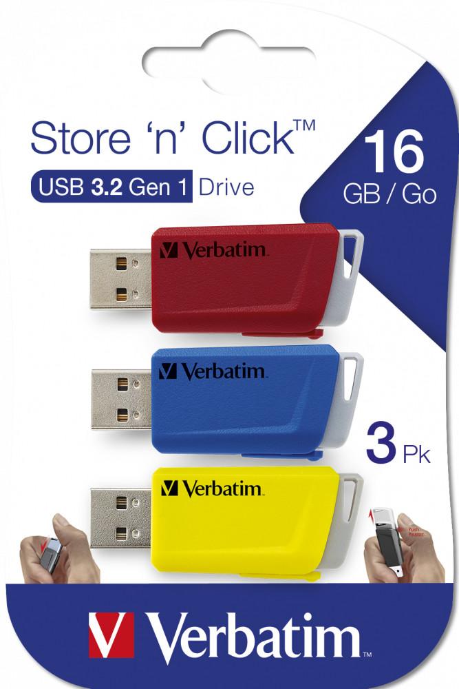 Store 'n' Click USB 3.2 Gen 1 3x 16GB Rot/Blau/Gelb USB-Stick