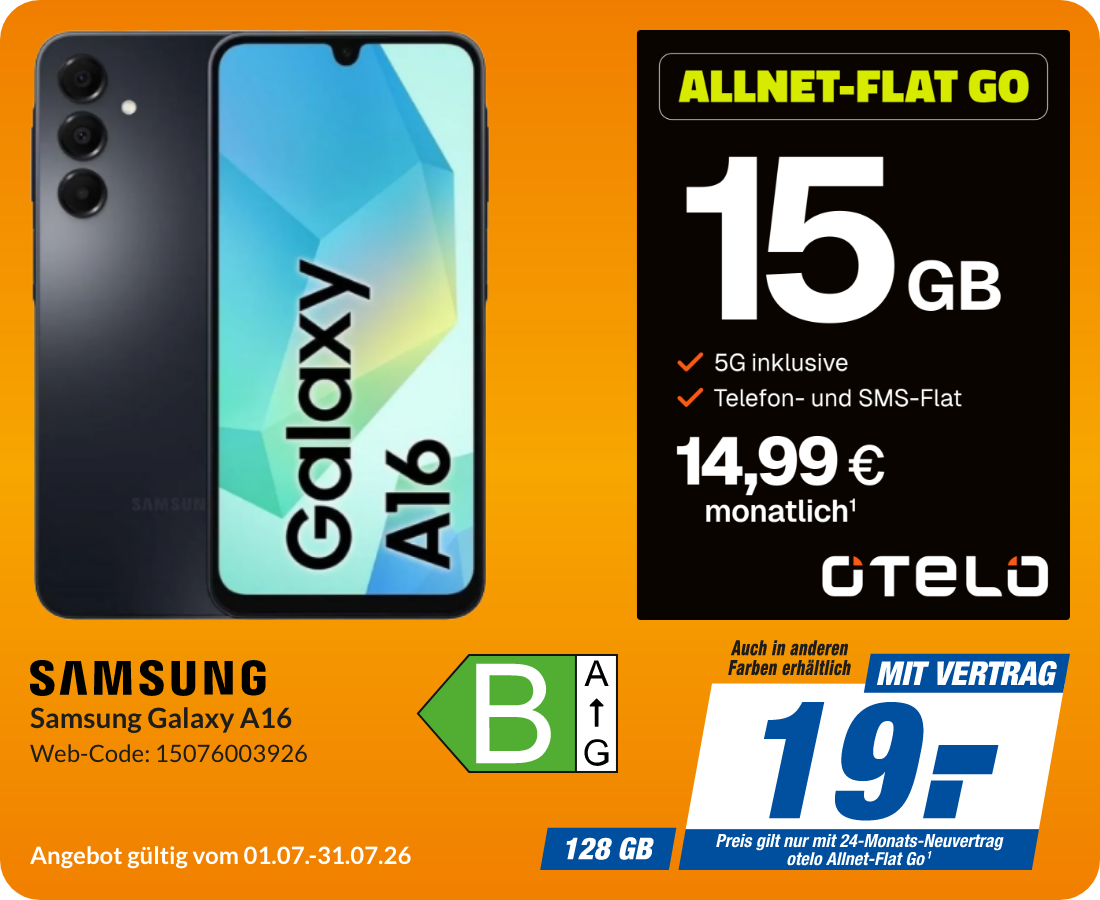 Galaxy A16 mit Allnet Flat Go für 19€!