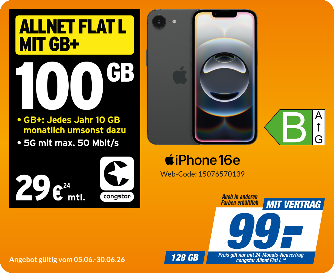 iPhone 16e mit Allnet Flat L für 99€!
