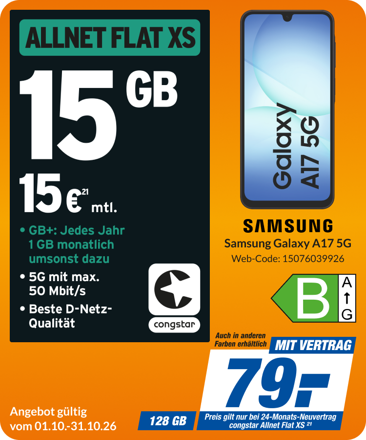 Samsung Galaxy A17 mit Allnet Flat XS für 79€!