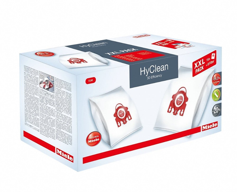 XXL-Pack HyClean 3D Efficiency FJM (16 Beutel, 8 Filter) Staubsaugerbeutel