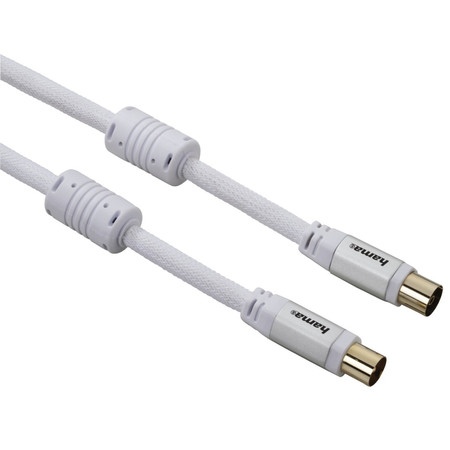 Antennen-Kabel, Koax-Stecker - Koax-Kupplung, Gewebe, 2,0 m, 95 dB, Weiß (00056581)