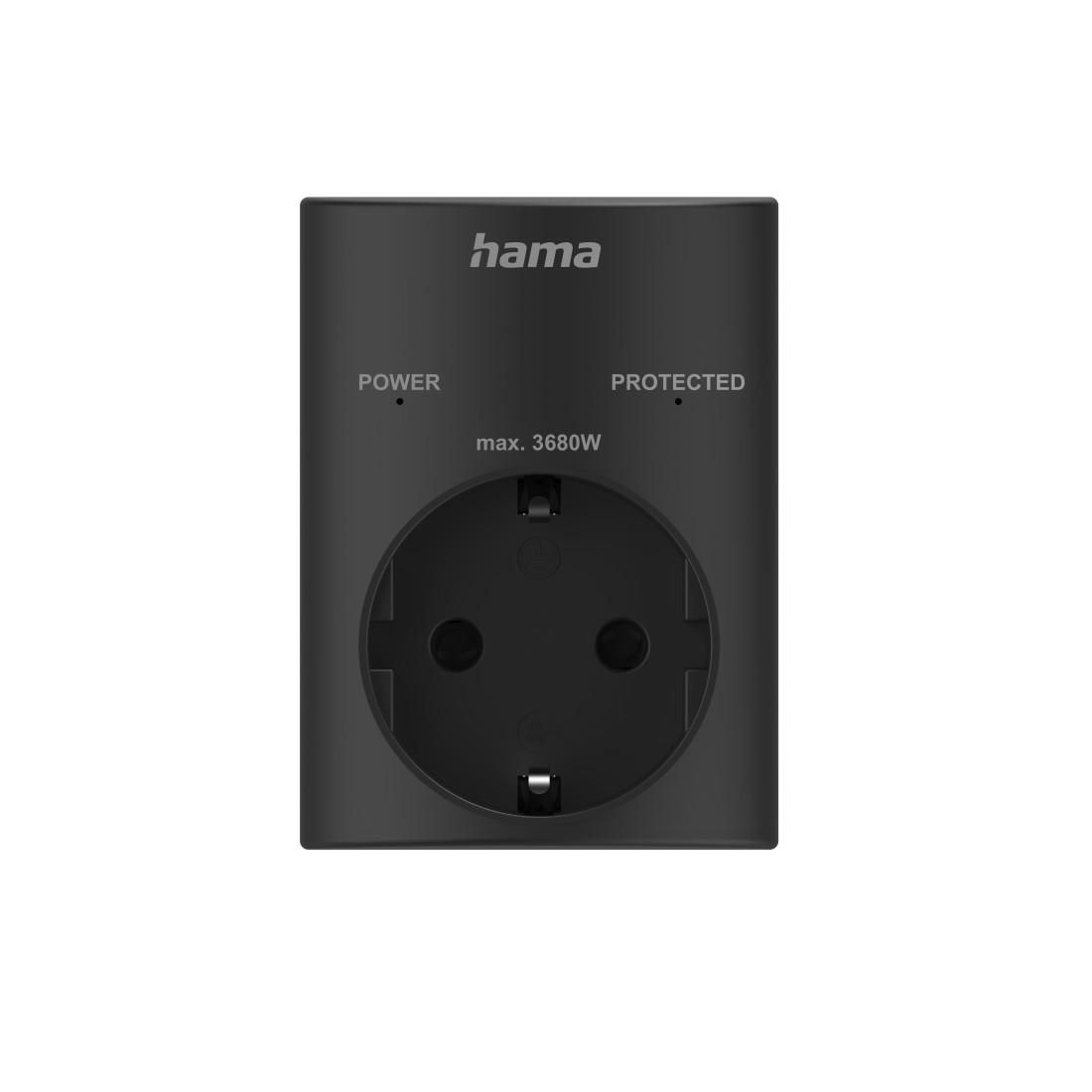 Steckdosenadapter, Schutzkontakt, Überspannungsschutz, Netzspannung, Schw. (00223325)
