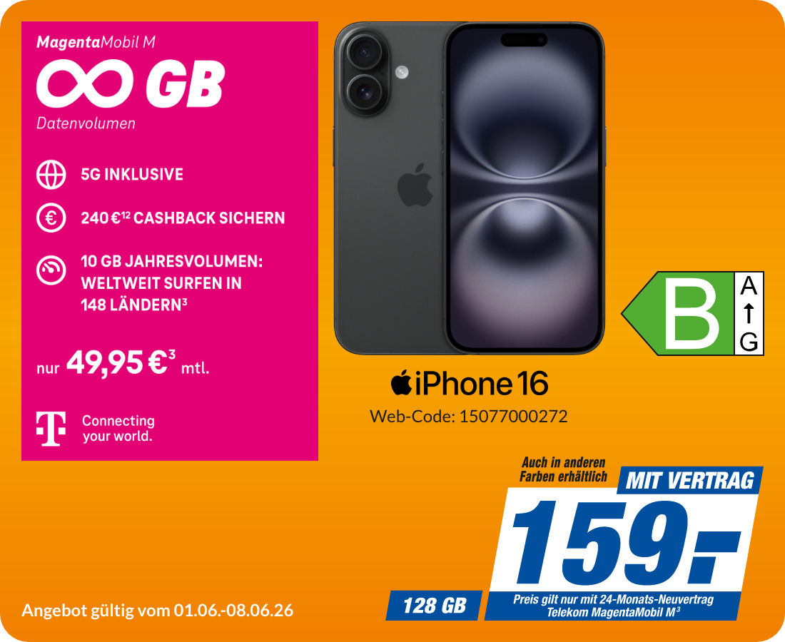 iPhone 16 mit Magenta Mobil M für 159€!