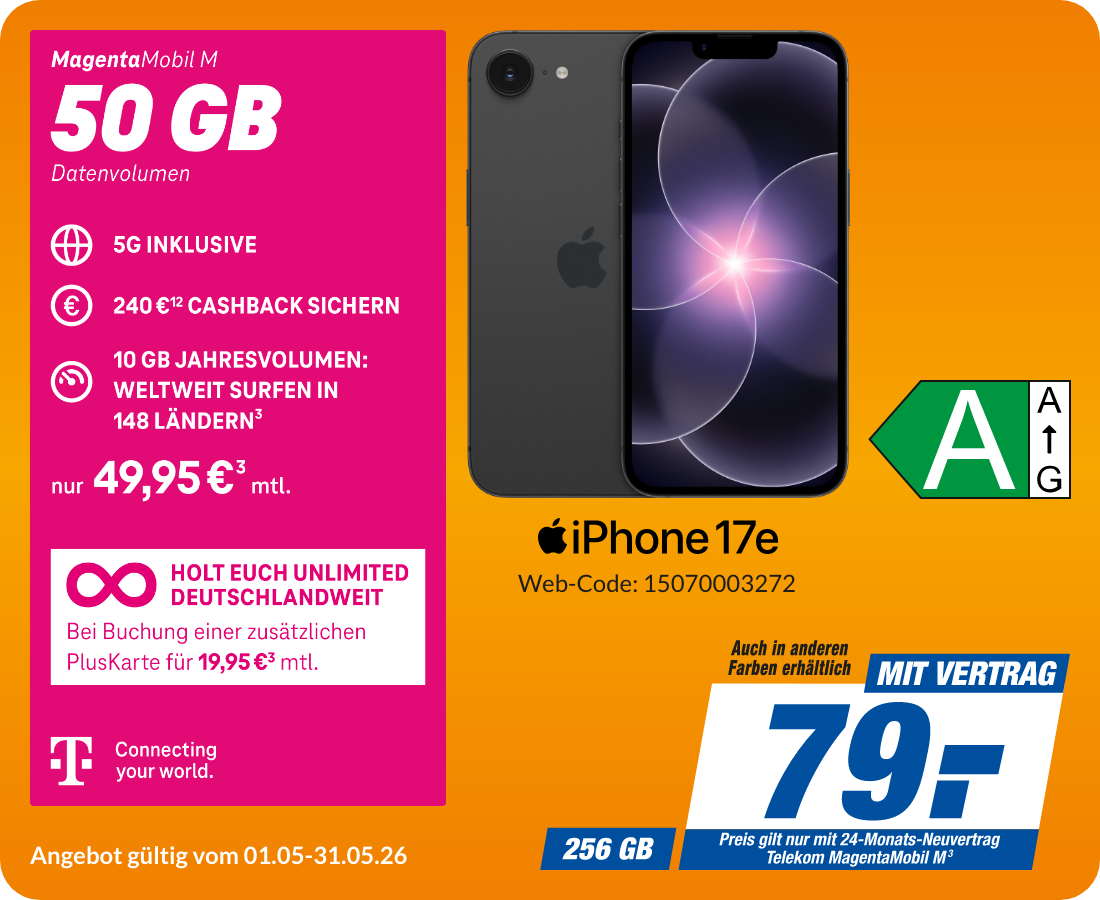 Apple iPhone 17e mit Magenta Mobil M für 79€!