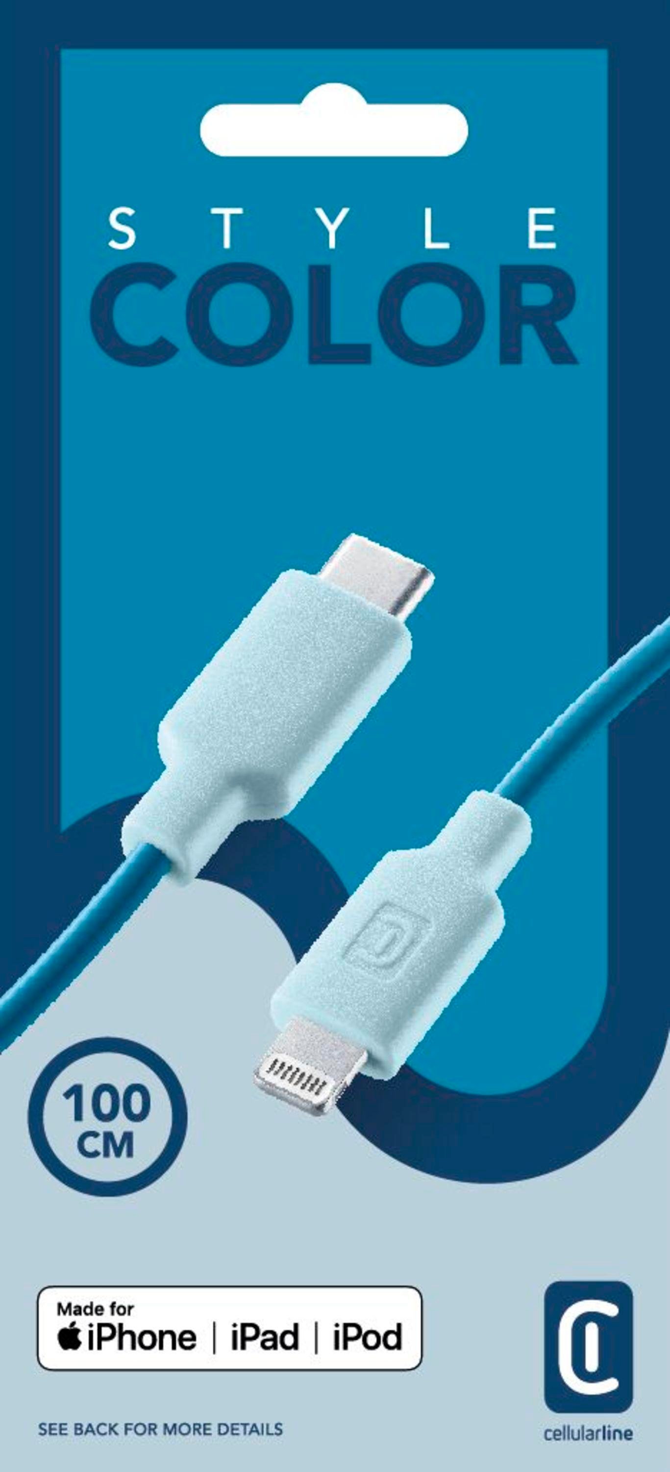 Style Color Data Cable USB Typ-C/ Lightning 1m Blue (61098)