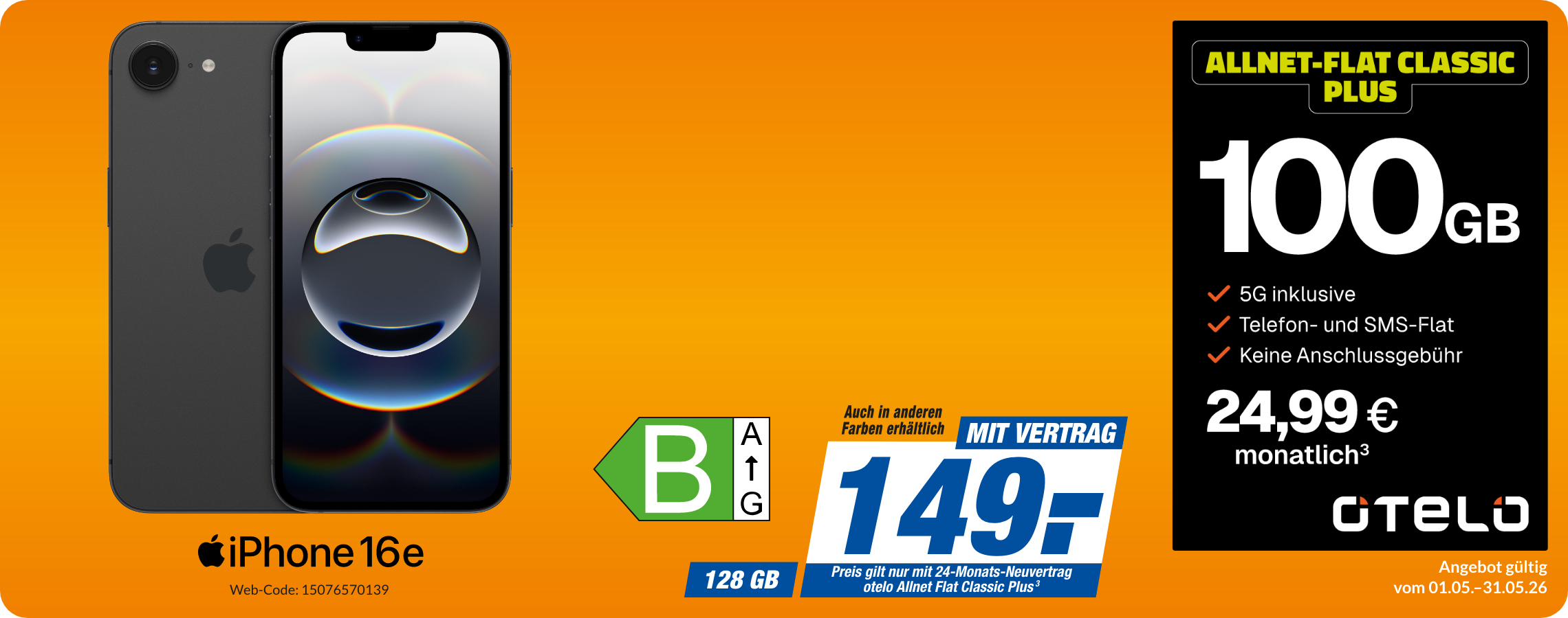Apple iPhone 16e mit Allnet Flat Classic Plus für 149€!