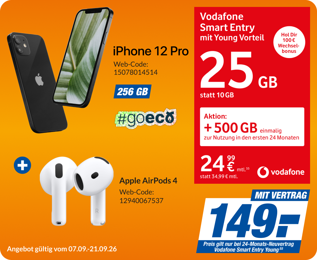 iPhone 12 Pro + Air Pods 4 mit Smart Entry Young für 149€!