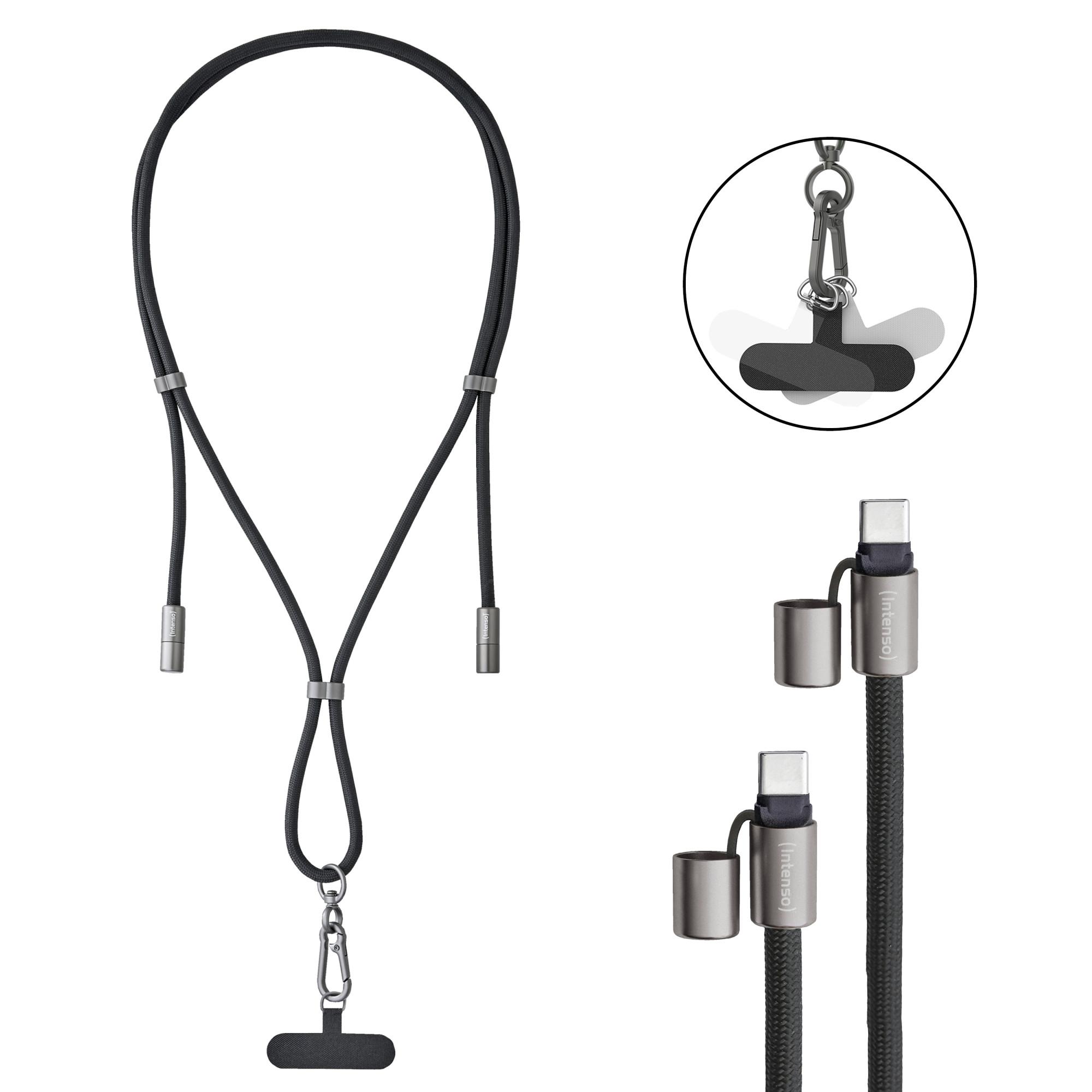 Cell Phone Charging Lanyard, Handykette mit USB-C Lade- und Datenkabel, Schwarz