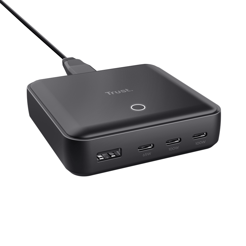 100 W USB-Tischladegerät mit 4 Anschlüssen, Schwarz