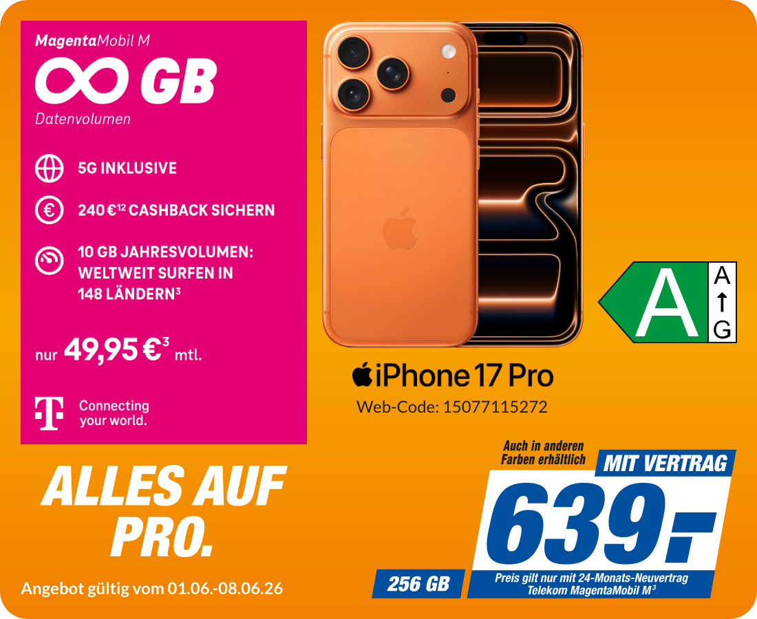 iPhone 17 Pro mit Magenta Mobil M für 639€!