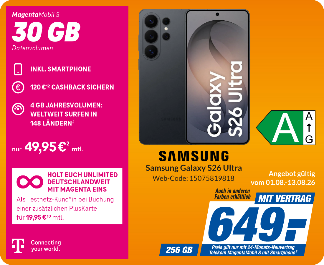 Samsun S26 Ultra mit Magenta Mobil S für 649€!