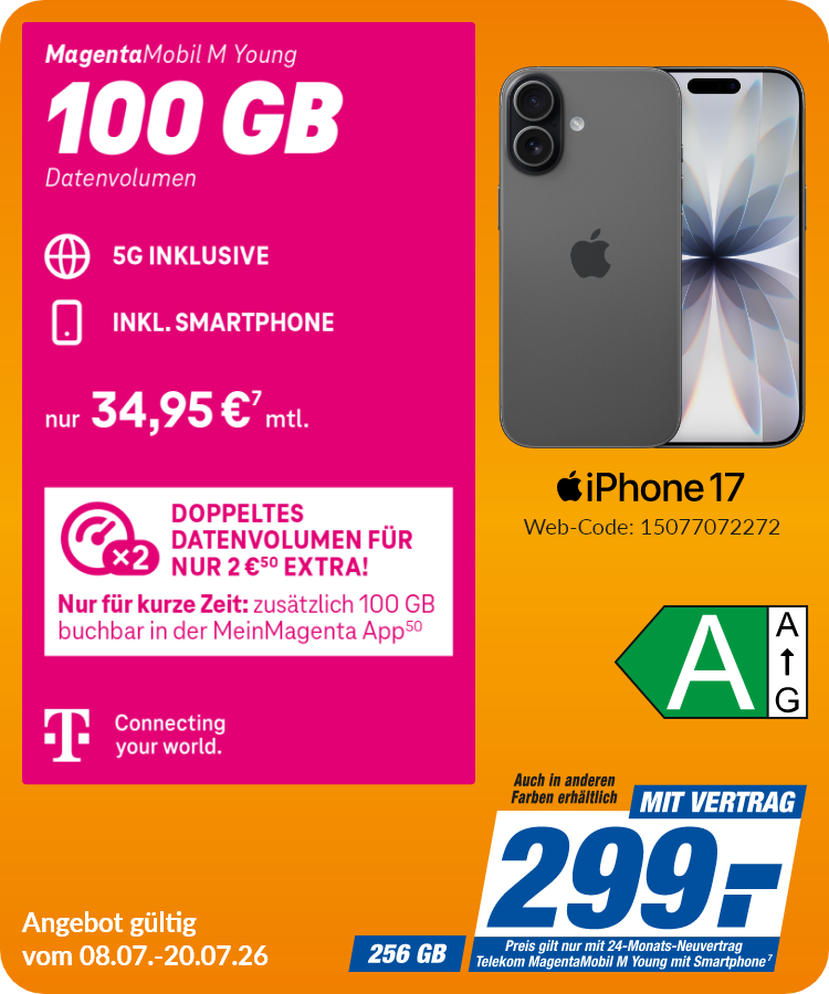 Apple iPhone 17 mit Magenta Mobil M Young für 299€!