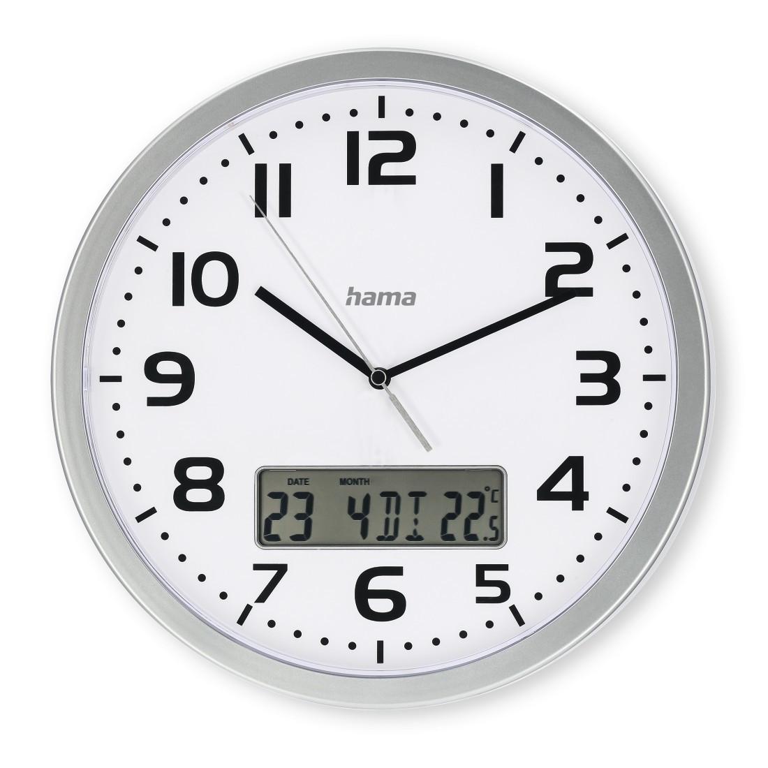 DCF-Funkwanduhr "Moorea" mit Datums- und Temperaturanzeige, Ø 30 cm, Silber (00185878)