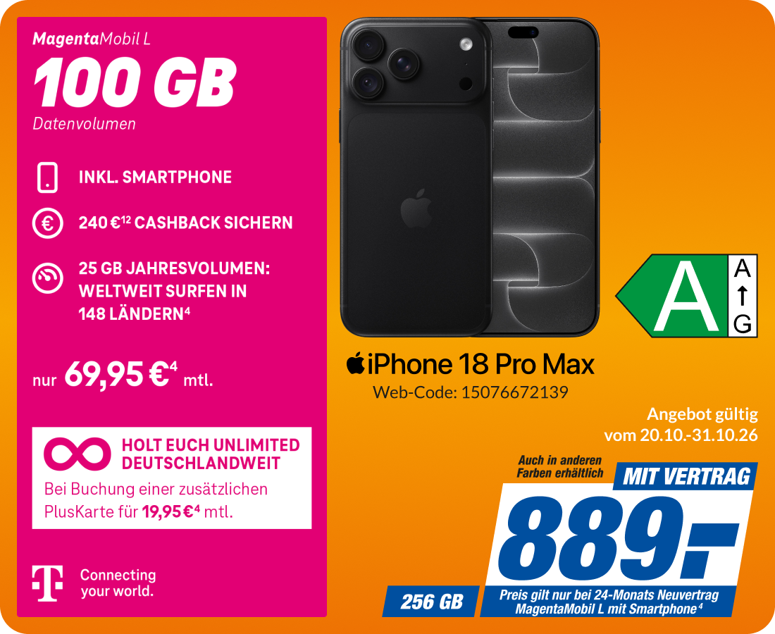 Apple iPhone 18 Pro Max mit Magenta Mobil L für 889€