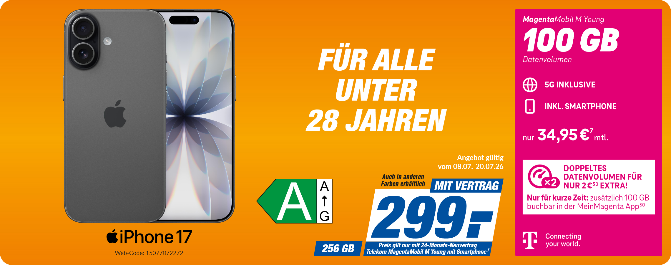 Apple iPhone 17 mit Magenta Mobil M Young für 299€!