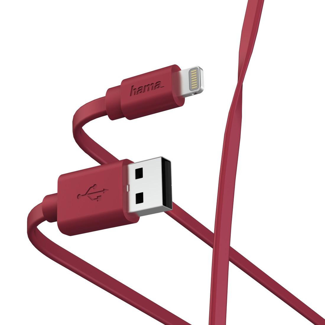 Lade-/Datenkabel "Flat", USB-A - Lightning, 1 m, Rot (00187233)