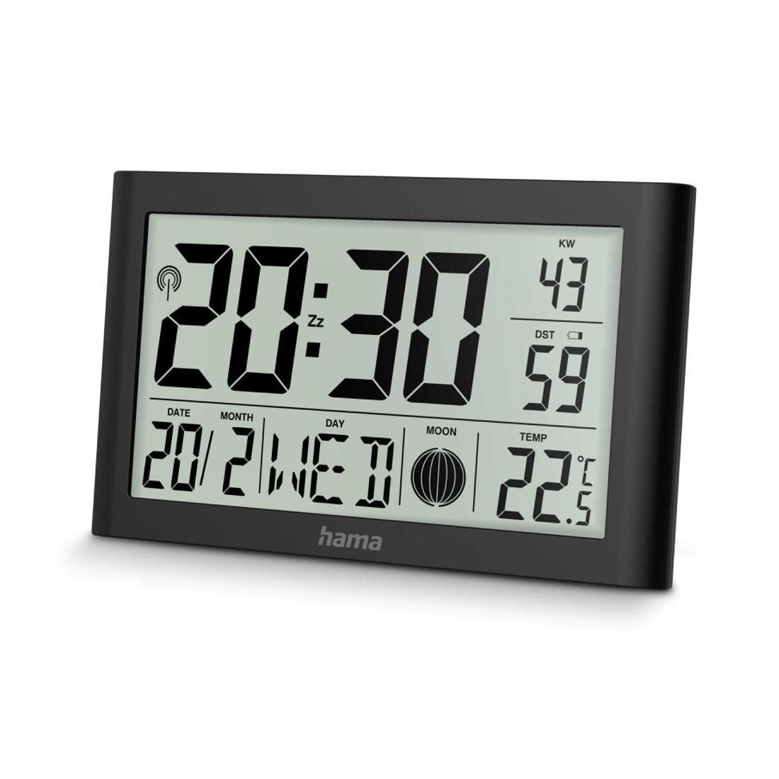 Digitale Wanduhr "Martinique", Funkuhr mit Thermometer/Hygrometer, Schwarz (00222217)