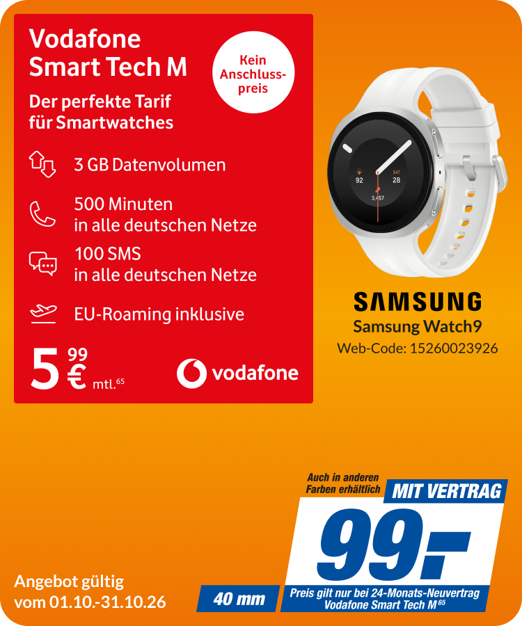 Samsung Watch 9 mit Smart Tech M für 99€!
