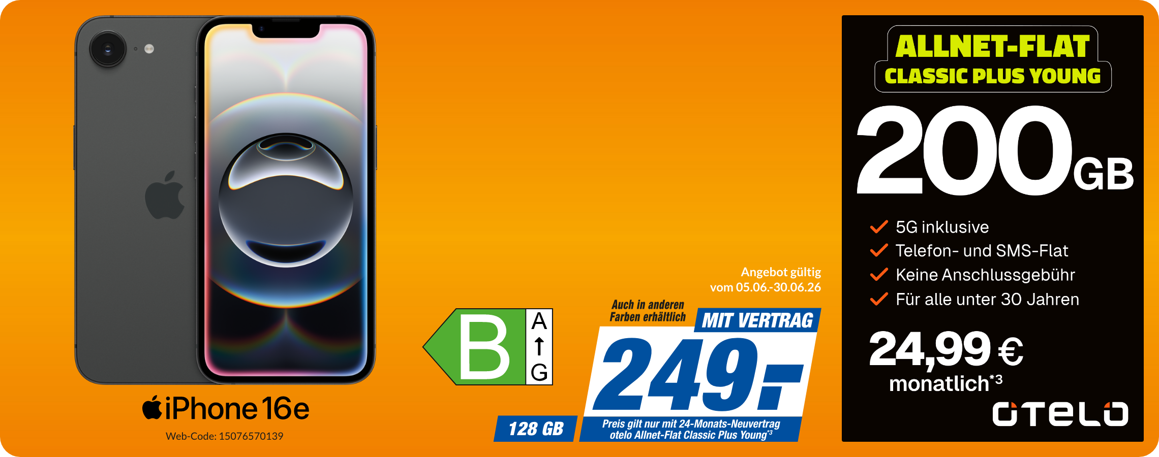 iPhone 16e mit Allnet Flat Classic Plus Young für 249€!