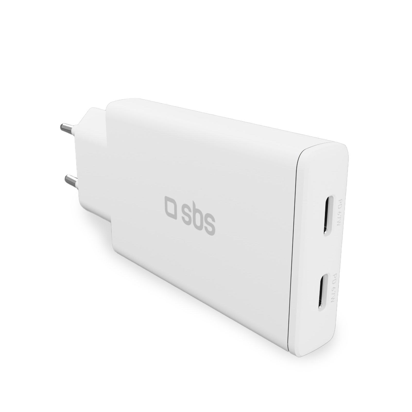 GaN ultraflaches 67-Watt-Ladegerät mit zwei USB-C Power Delivery-Anschlüssen, Weiß