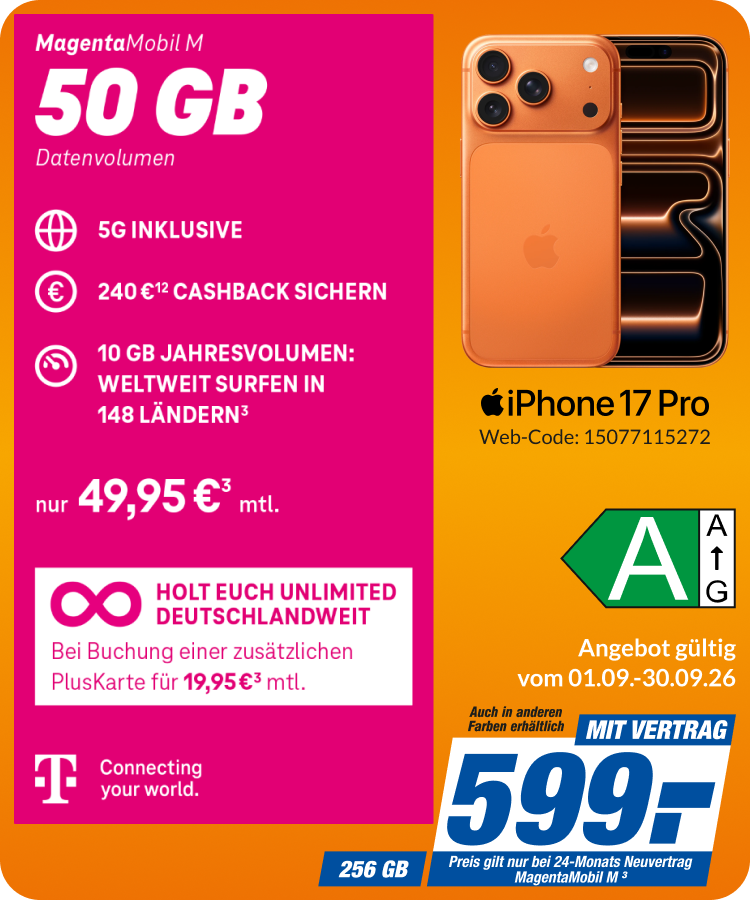 iPhone 17 Pro mit Magenta Mobil M für 599€!