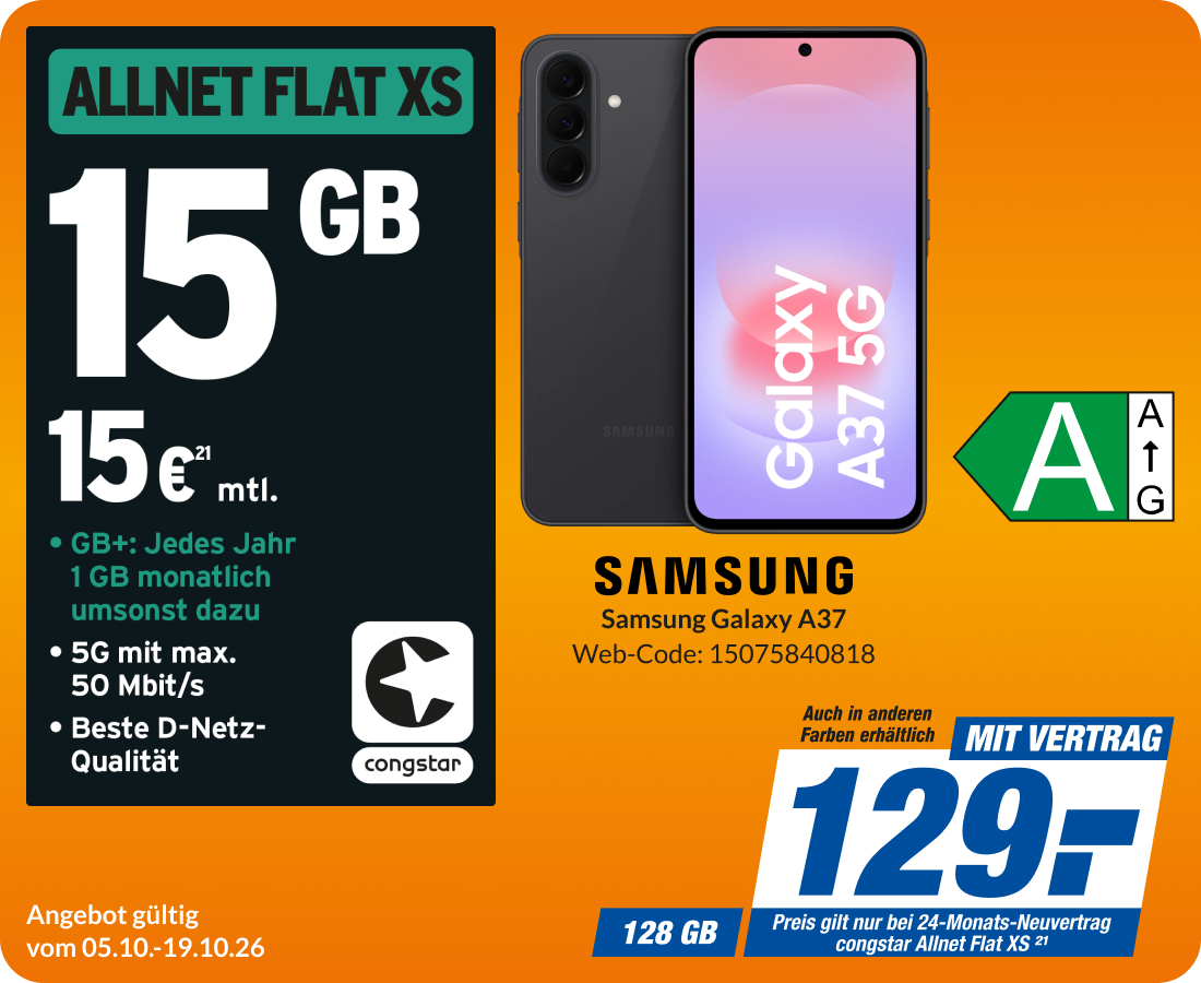 Samsung Galaxy A37 mit Allnet Flat XS für 129€!