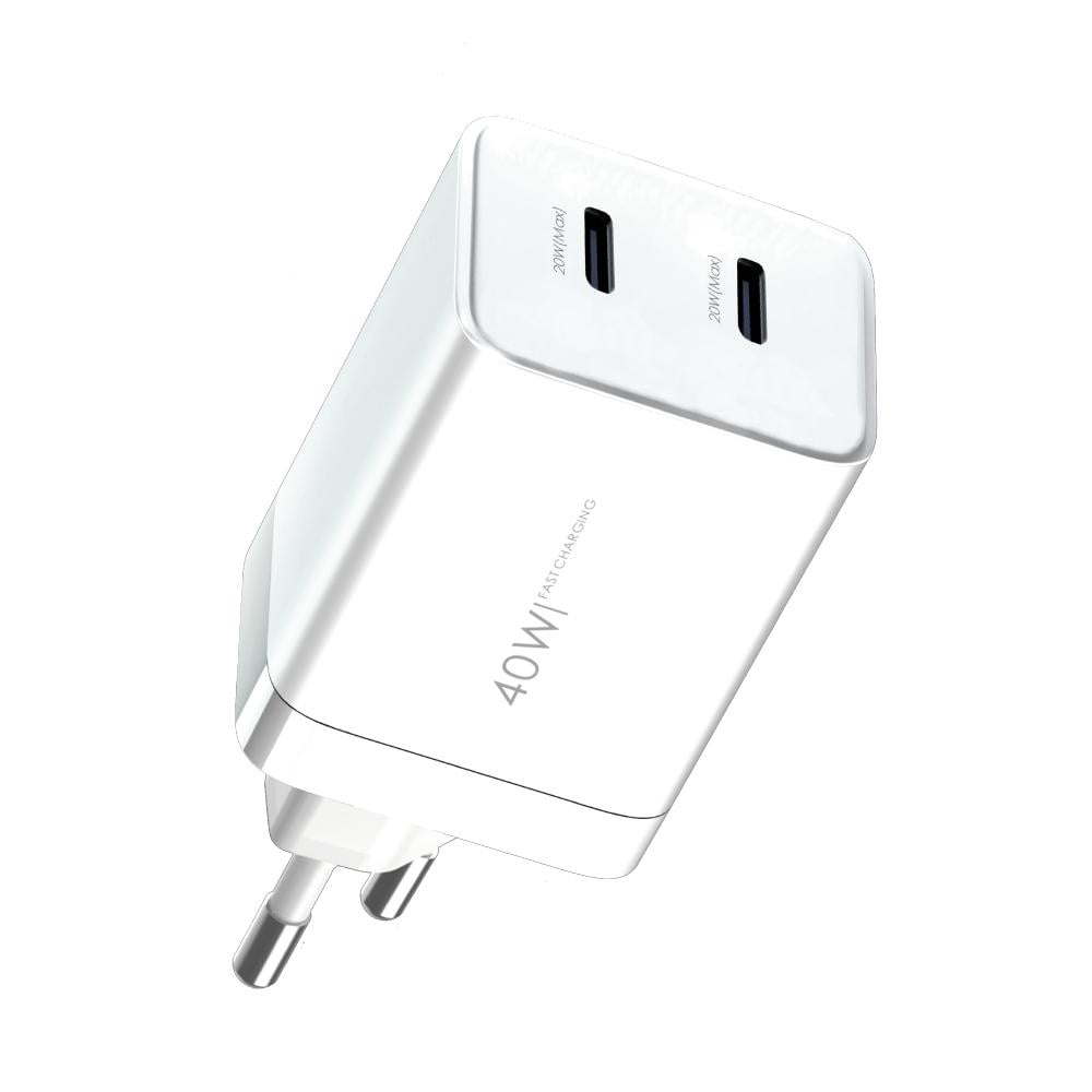 FAST CHARGER SPEED DUAL USB Typ-C/ Typ-C Schnell-Reiseladegerät 40 Watt White (20319)