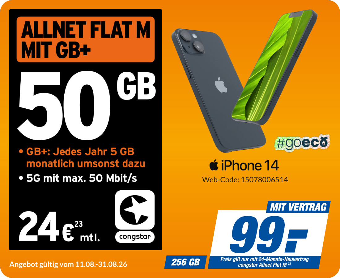 iPhone 14 mit Allnet Flat M für 99€!