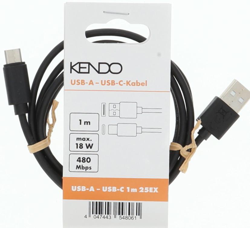 Ladekabel USB-A auf USB-C Anschluss, 1 Meter, Schwarz