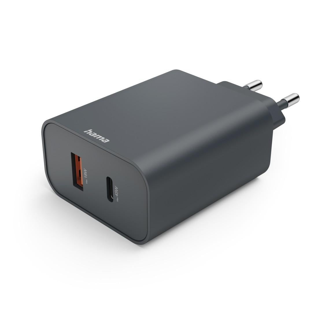 Schnellladegerät, 1x USB-C, 1x USB-A, PD, 45 W, Anthrazit (00201901)