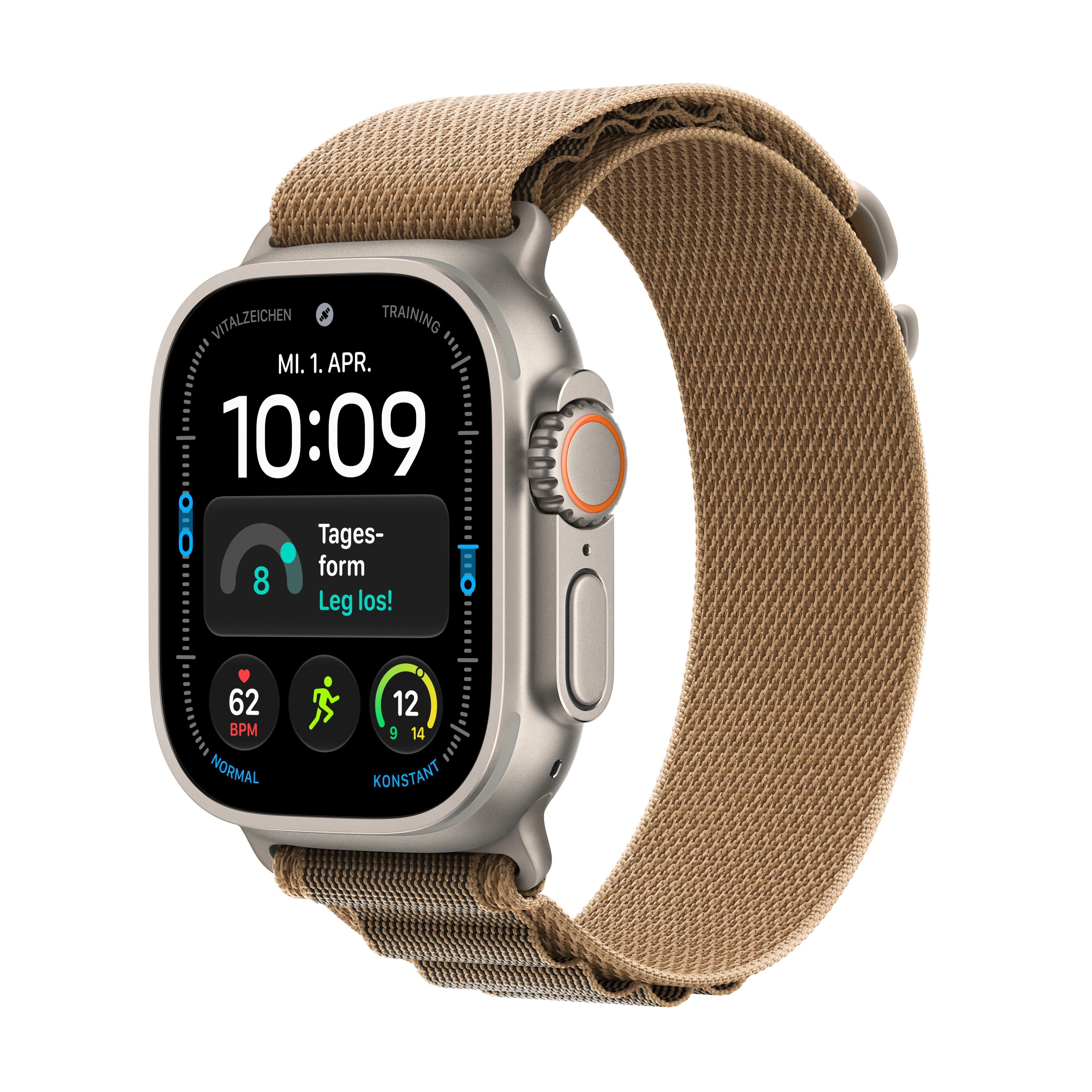 Watch Ultra 4, GPS + Cellular, 49mm, Natur Titaniumgehäuse mit Wüstem Alpine Armband - S Smartwatch