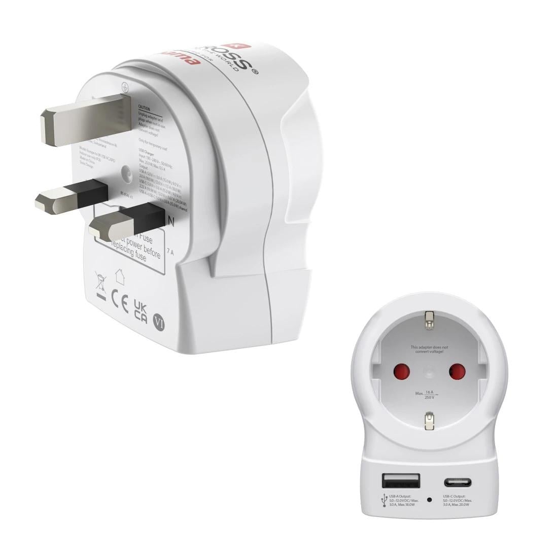 Reiseadapter, "EU to UK", 1x USB-A, 1x USB-C (PD), 20 W (00223478)