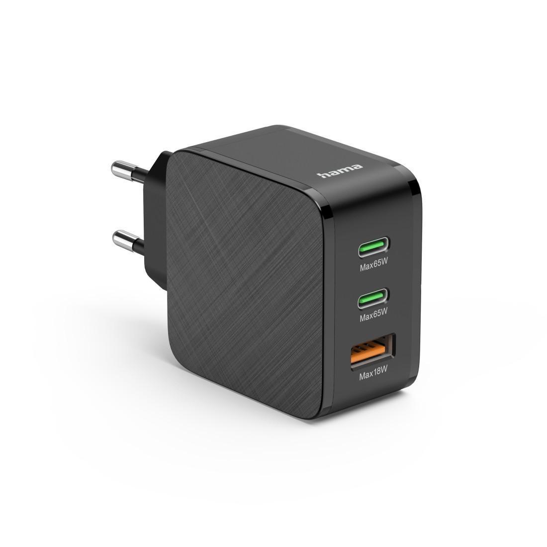 Schnellladegerät, 2x USB-C PD, 1x USB-A QC, 65 W, Schwarz (00201965)