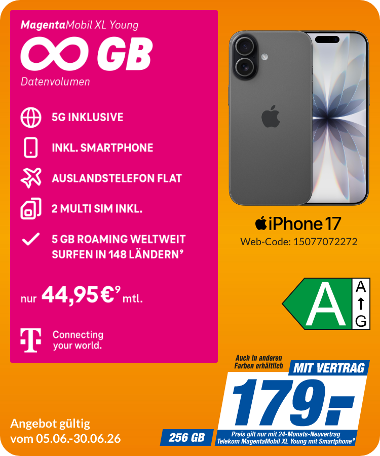 iPhone 17 mit Magenta Mobil XL Young für 179€!