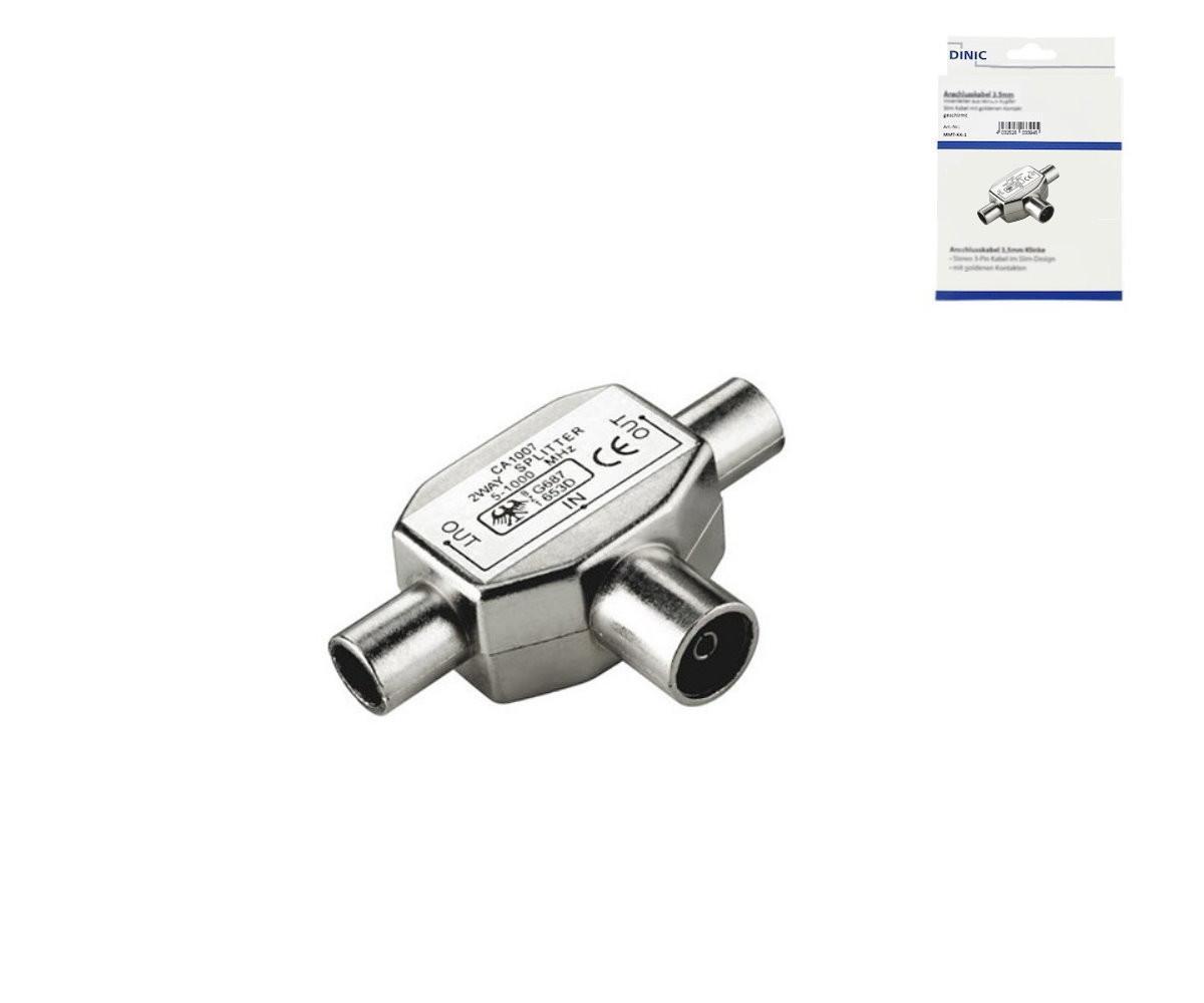 2x Koaxial-Stecker auf Koaxial-Kupplung, Box 2 TV-Geräte auf 1 Antennendose, Metall